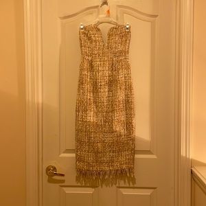 Cream tweed strapless dress